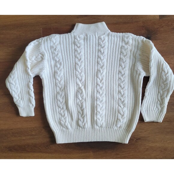 Vintage Cable Knit Sweater Womens S White Cream Mock Neck Fisherman 80s 90s - Picture 2 of 11